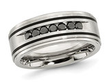 Men's 1/2 Carat (ctw) Black Diamond Stainless Steel Brushed Band Ring (9mm)